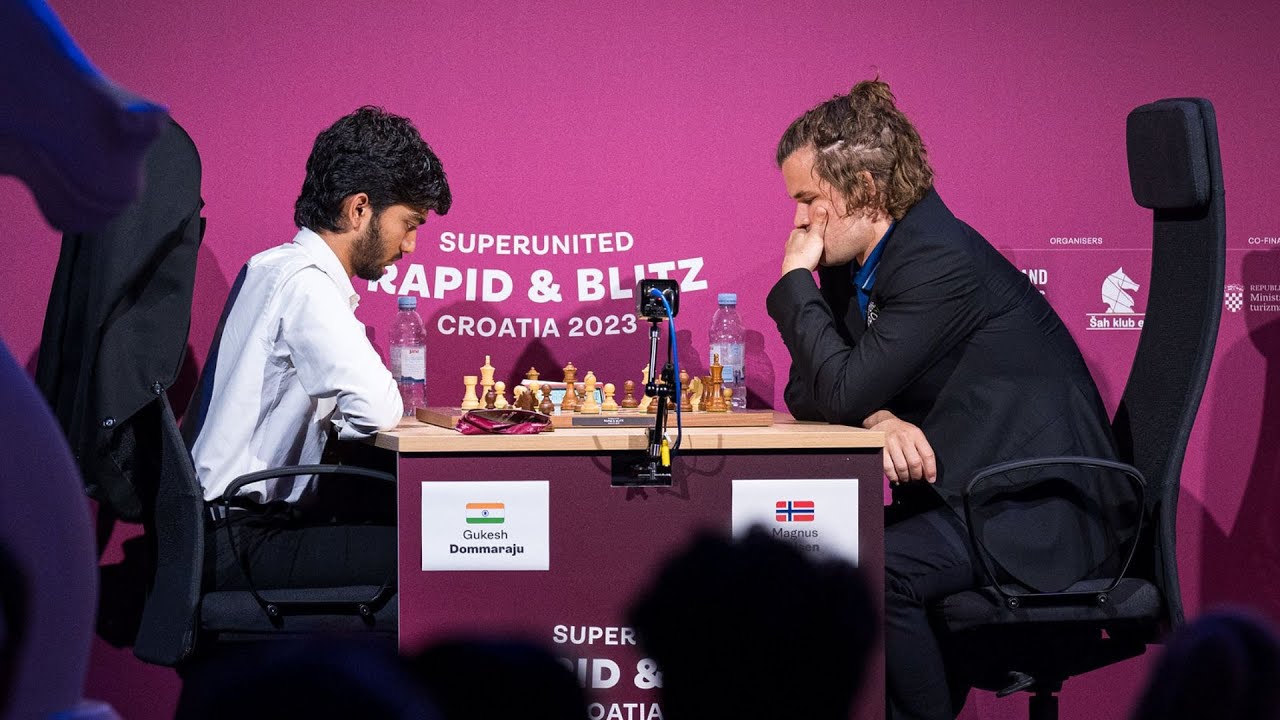 Gukesh vs Magnus Carlsen Superunited Rapid Grand Chess Tour 2023